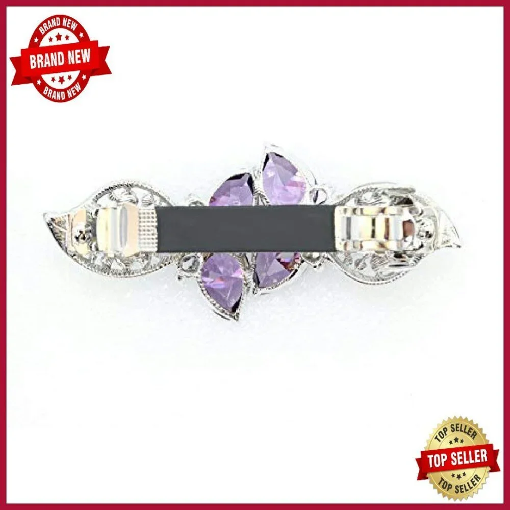 Large Floral Hair Barrette with CZ Crystals for Thick Hair